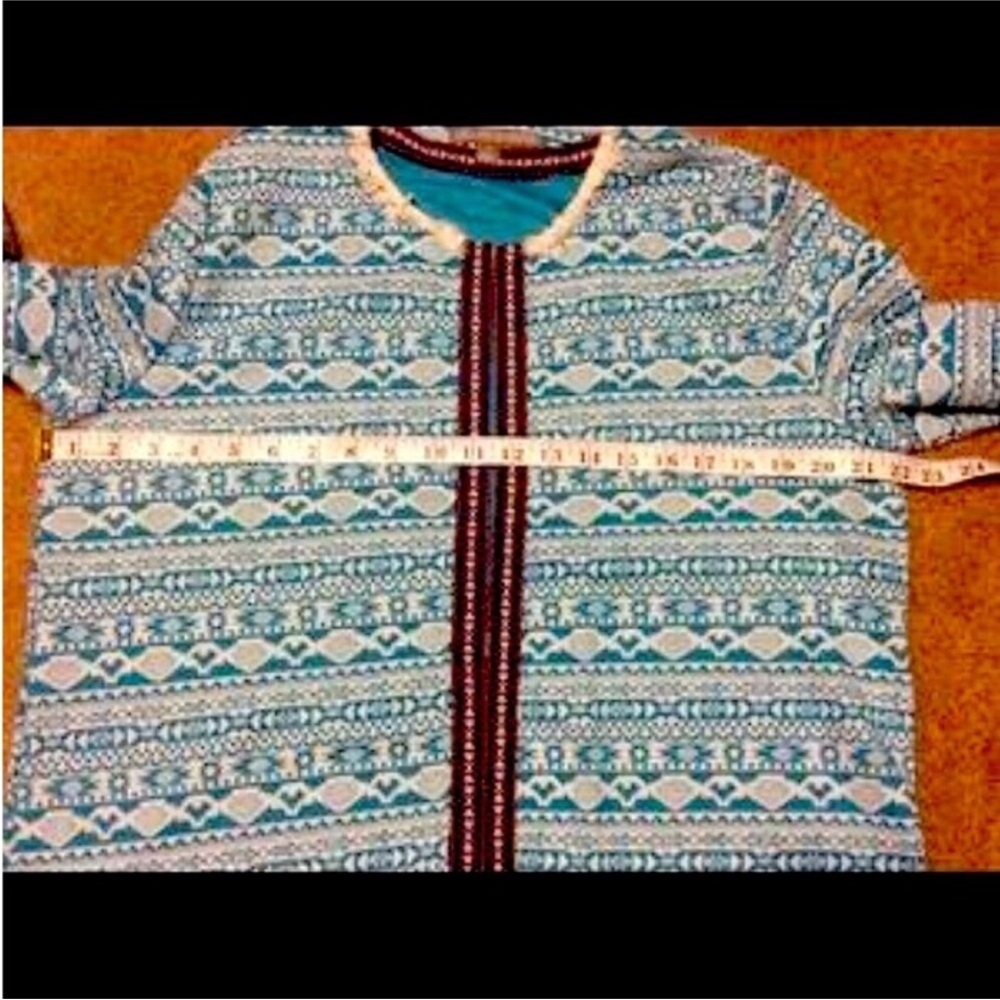 VALERIE STEVENS Bright SOUTHWEST Aztec Print Open Front CARDIGAN Sweater Size XL - Picture 8 of 12